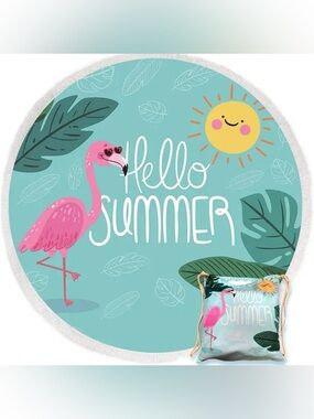 Hello Summer large round beach towel with bag